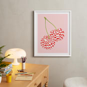 "Checkerboard Cherries" - Art Print in Pastel Pink by Luci Power - In a Room