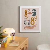 "Safari Friends Numerals" - Art Print in Flamingo by Jenna Holcomb - In a Room