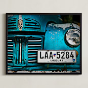 "Rusted Antique" - Art Print in Metallic Blue by Jason Derck - Framed