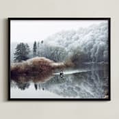 "Winter Kayak" - Art Print in dove blue by Eva Marion - Framed