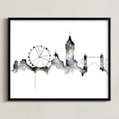 "London Skyline" - Art Print in Shades of Grey by Kelsey McNatt - Framed