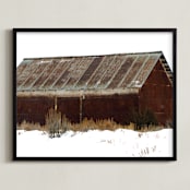 "Abandoned Barn" - Art Print in Rusted Reds by Leslie Le Coq - Framed