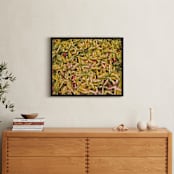 "Green Olive Crimson" - Art Print in Lime Olive Green by Mariecor Agravante - In a Room