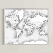 "Loui watercolor world map" - Art Print in Light grayscale by Rosana Laiz Blursbyai - Framed