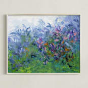 "Mom's Flower Garden" - Art Print in Forget Me Not Blue by Teodora Guererra - Framed