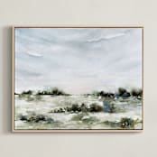 "Summer Fields No.1" - Art Print in soft dusty blue, sage and forestgreen by Kate Nelson - Framed Canvas