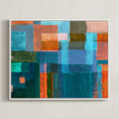"Patches" - Art Print in Denim blue by Bethania Lima - Framed Canvas