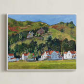"Fort Baker, Marin Headlands" - Art Print in California Green and Gold by Valerie Hamill - Framed Canvas
