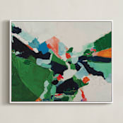 "Colorful Abstract Landscape" - Art Print in bright emerald green by Caryn Owen - Framed Canvas
