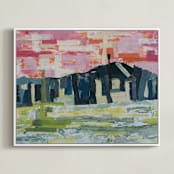 "View of Our Mountain" - Art Print in Sunset Pink by Kristin John - Framed Canvas