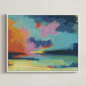 "IndianSummer" - Art Print in Sky Blue by AlisonJerry - Framed Canvas