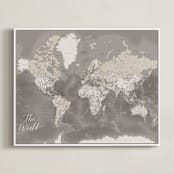 "Davey detailed world map" - Art Print in Earth tones by Rosana Laiz Blursbyai - Framed Canvas