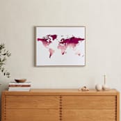 "Burgundy Watercolor World Map" - Art Print in Burgundy by Katrina Lindhorst - In a Room