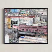 "Cuban Buildings" - Art Print in Weathered Gray by Michelle S. - Framed