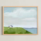 "House on the Hill" - Art Print in Ocean Blue by Jen Tips - Framed