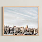 "Minimalist Sunset in Amsterdam" - Art Print in Sunset Blue by The One With Wanderlust - Framed