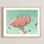 "Swing Ride" - Art Print in Bright Turquoise by Caroline Mint - Framed