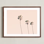 "Pink Sky & Palms" - Art Print in blush pink by Caroline Mint - Framed