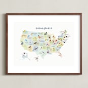"State Birds of the USA" - Art Print in Natural by Cynthia Jacquette - Framed