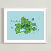 "Never Land Map" - Art Print in Ocean by Renee Christensen - Framed