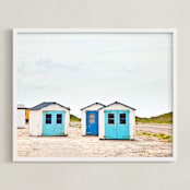 "Three Houses" - Art Print in shades of Blue by Alexandra Feo - Framed