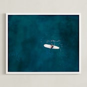 "Waiting on Waves" - Art Print in Dark Teal by Jessica Rice - Framed