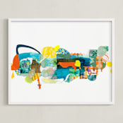 "The Lake and the Trees" - Art Print in Juicy Orange by Erin McCluskey Wheeler - Framed