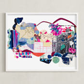 "Pink and Blues Landscape" - Art Print in Fuchsia Pink by Erin McCluskey Wheeler - Framed
