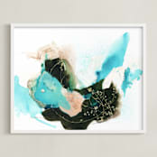 "Flora in Motion" - Art Print in aqua blue by Sarah McInroe - Framed