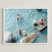 "Sunbathers" - Art Print in Turquoise by Jennifer Jacobson - Framed