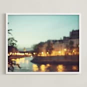 "By the Seine" - Art Print in Dark Turquoise by Caroline Mint - Framed