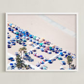 "Umbrella Club" - Art Print in Deep Blue by Caroline Mint - Framed