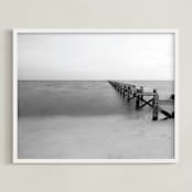 "Broken Dock at Nightfall" - Art Print in Monochromatic by Mary Ann Glynn-Tusa - Framed