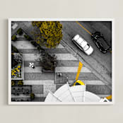 "Story from Aerial #1" - Art Print in textured yellow by Van Tsao - Framed