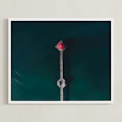 "HB Pier From Above" - Art Print in Cherry by Christian Florin - Framed