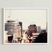 "Capitol Records at dusk" - Art Print in Sunset by Vera Mladenovic - Framed