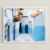 "The Neighborhood" - Art Print in Moroccan Blue by Annie Montgomery - Framed