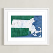 "Massachusetts in Paint" - Art Print in Massachusetts Blue by Denise Wong - Framed