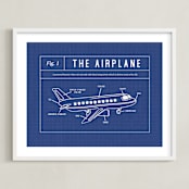 "Airplane Blueprint" - Art Print in Blueprint by Meggy Masters - Framed