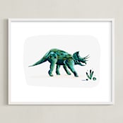 "Triumphant Triceratops" - Art Print in Leaf by Kayla King - Framed