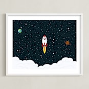 "Outer Space" - Art Print in White by Oma N. Ramkhelawan - Framed