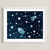 "Through space and time" - Art Print in Prussian blue by raven erebus - Framed