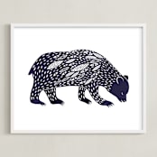 "Spirit Bear" - Art Print in Dark Cobalt by Eve Schultz - Framed