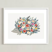 "Porcupine Bloom" - Art Print in Peony Red by Afton Harding - Framed