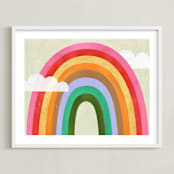 "Rainbow & Clouds" - Art Print in Ruby Red by melanie mikecz - Framed