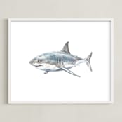 "Shark in Smiling Waters" - Art Print in Shark Gray by Lauren Rogoff - Framed