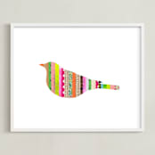 "Stripy Bird" - Art Print in Rainbow by Shelley Kommers - Framed
