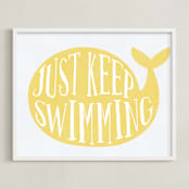 "Keep Swimming" - Art Print in Lemon yellow by Johanna Phillips Huuva - Framed