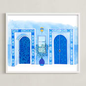"Morocco's Blue City" - Art Print in Morocco Blue by Kristian Gallagher - Framed