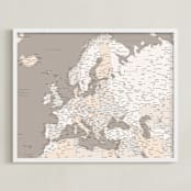 "Map of Europe with cities" - Art Print in Light earth tones by Rosana Laiz Blursbyai - Framed